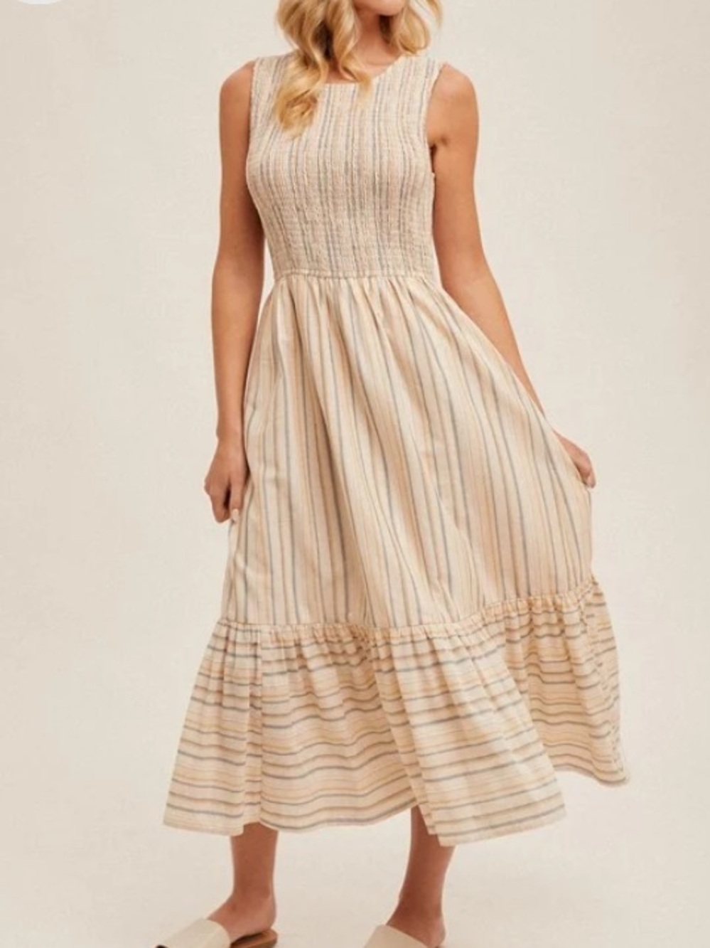 Never Worn! Hem & Thread Stripe Cotton Midi Dress Size Medium
